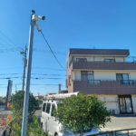 防犯対策、愛知県東海市、架空配線ありの防犯カメラ設置工事が完了。